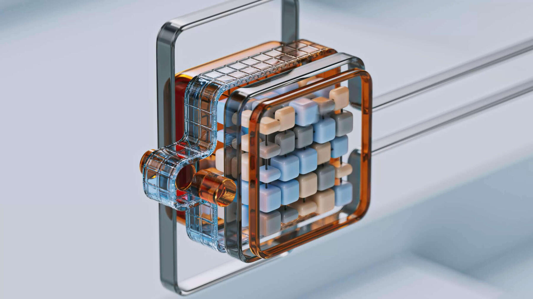 A 3d cloud server, with red wires running in between