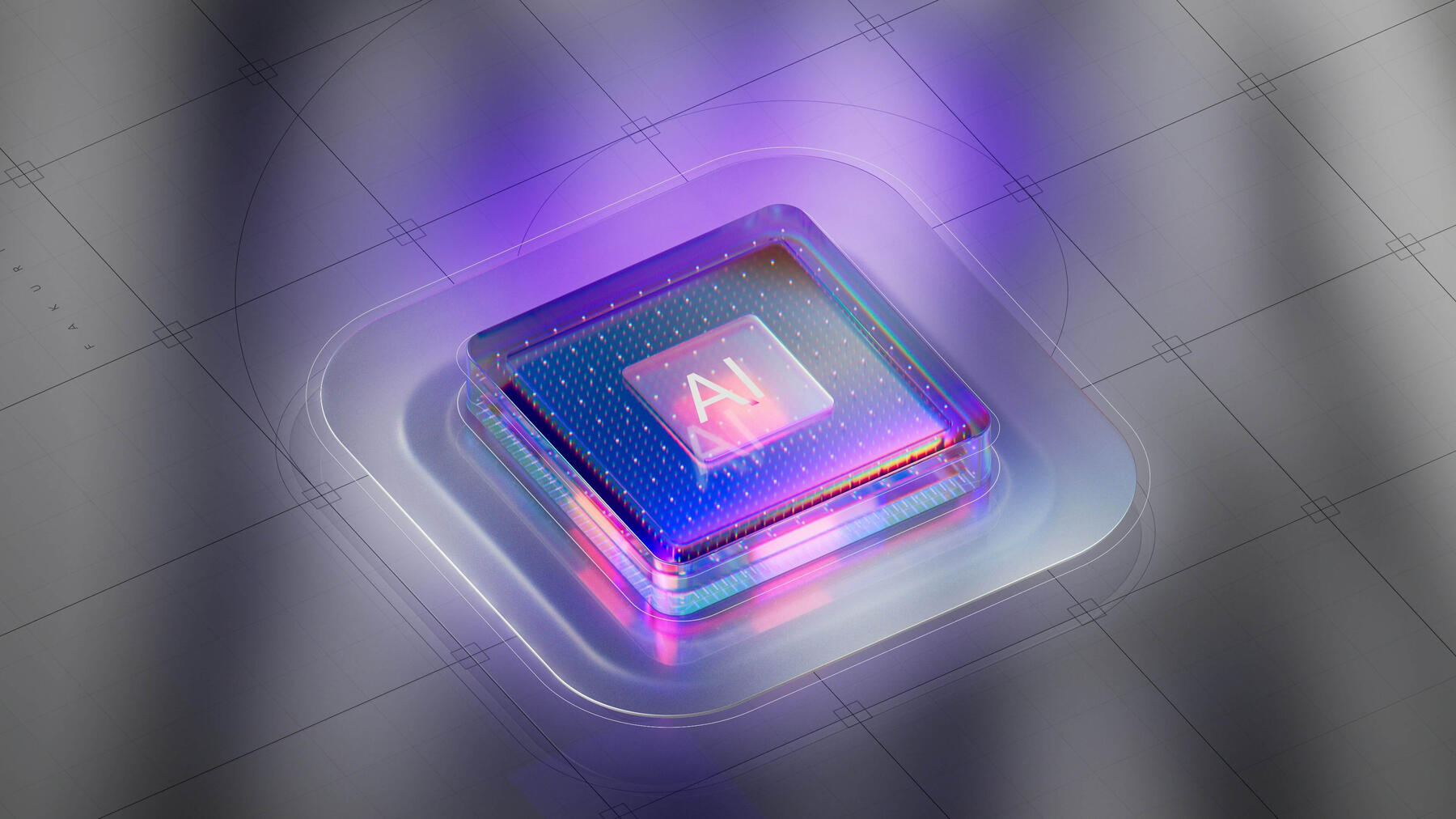 A graphic of the letters AI, with blue lines and code in the background